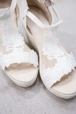 Braut Wedges, Sandalette mit Blumenspitze - Viena