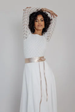 Brautgürtel Roségold, aus feinem Leder – Marielle noni