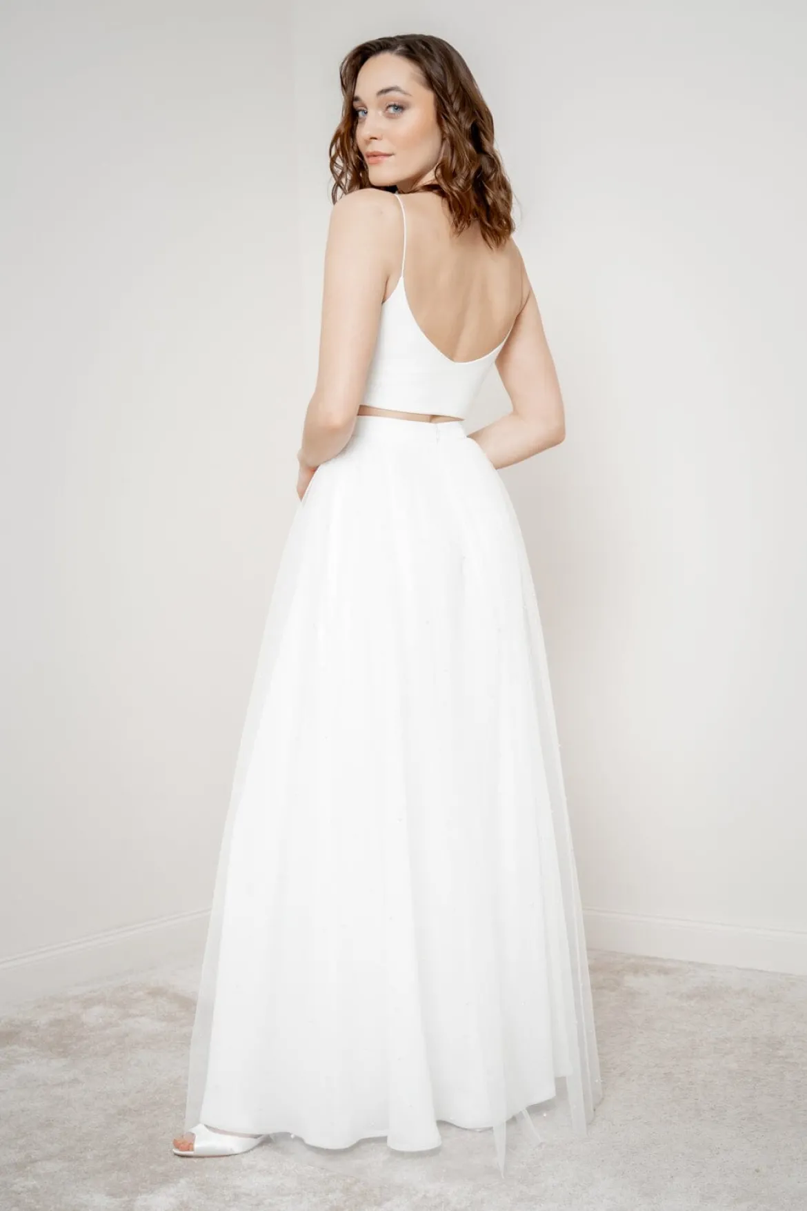 Crop Top für die Braut mit dünnen Trägern in Ivory – Corie crop noni