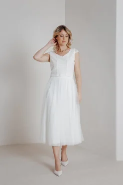 Elastischer Midi-Braut Rock in Ivory – Mailenn Eco noni