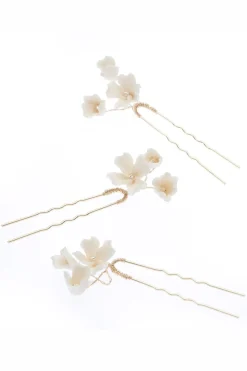 3-er Set Haarpins mit künstlichen Blüten