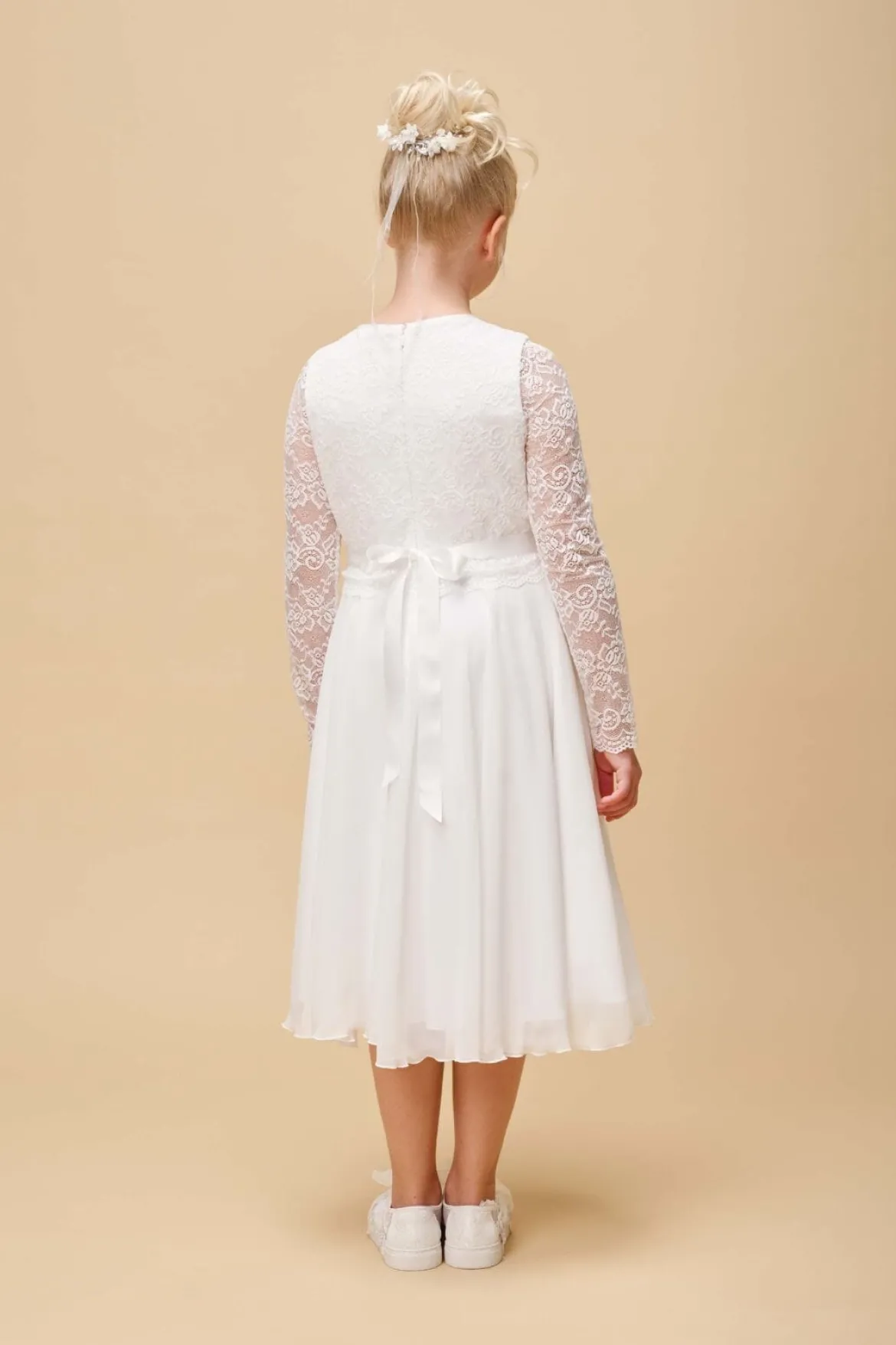 Kommunionkleid aus Chiffon mit Spitzenärmeln