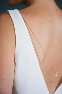 Lange, zweireihige Rückenkette mit Perlen, Brautschmuck