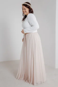 Langer Braut Rock aus fließendem Softtüll in Blush – India noni Curvy