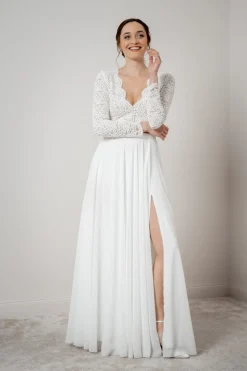 Maxi-Braut Rock in Ivory mit Beinschlitz – Jona noni