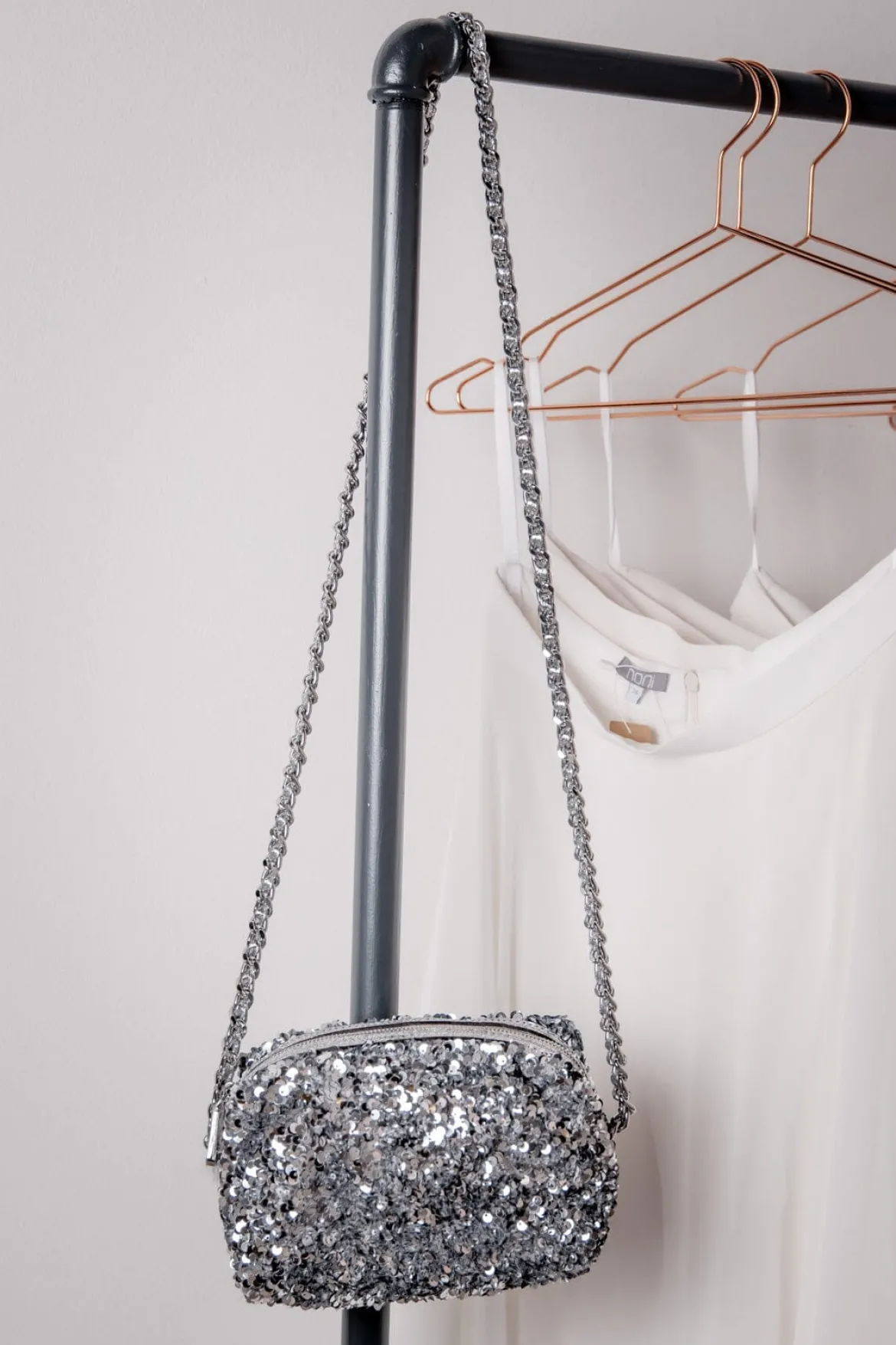 Silberne Handtasche mit Pailletten – Abro